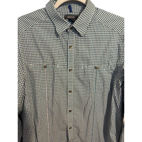 Kenneth Cole Reaction Men’s Dress Shirt size Large Turquoise Plaid - Picture 1 of 2